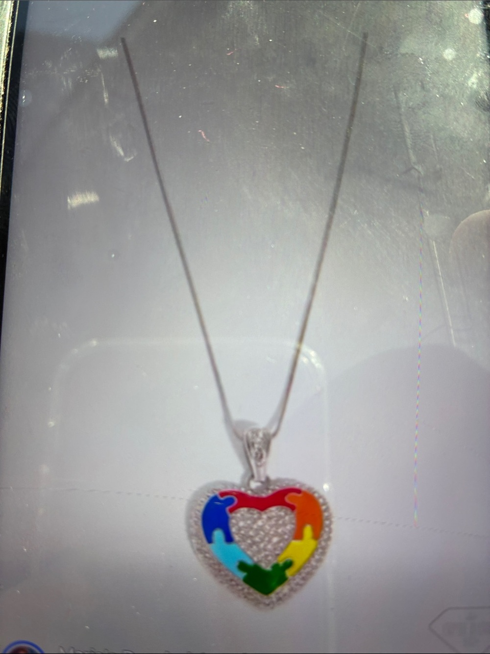 Sterling Silver Rainbow Heart Puzzle Pendant Necklace